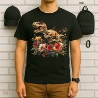 Trex Dinosaur Dino Floral Flower T-Shirt thumb 6