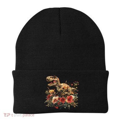 Trex Dinosaur Dino Floral Flower Beanie