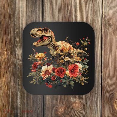 Trex Dinosaur Dino Floral Flower Coaster