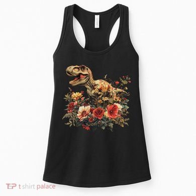 Trex Dinosaur Dino Floral Flower Women's Tank Top