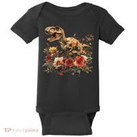 Trex Dinosaur Dino Floral Flower Baby Bodysuit thumb 0
