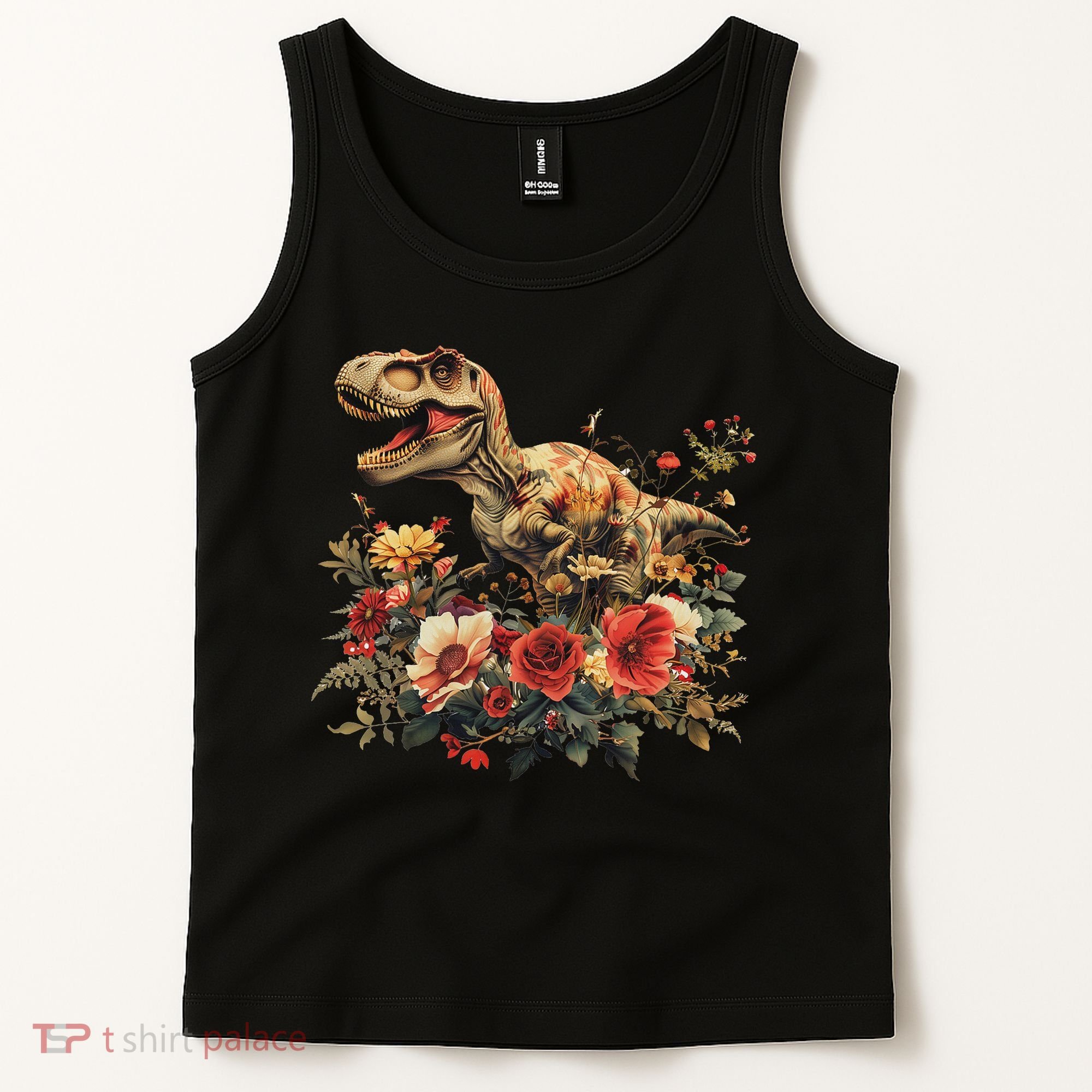 Trex Dinosaur Dino Floral Flower Tank Top