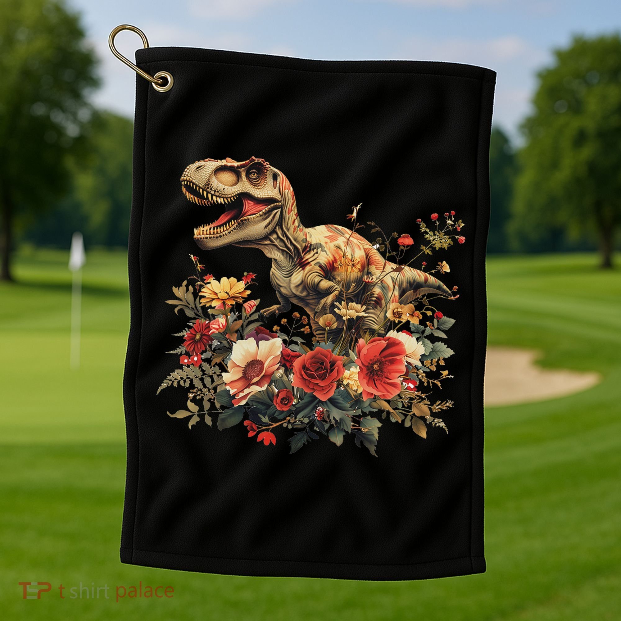 Trex Dinosaur Dino Floral Flower Golf Towel