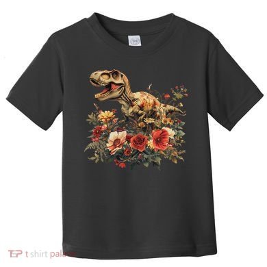 Trex Dinosaur Dino Floral Flower Toddler T-Shirt
