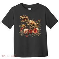 Trex Dinosaur Dino Floral Flower Toddler T-Shirt thumb 0