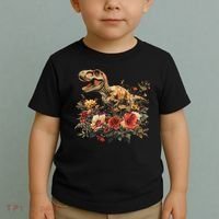 Trex Dinosaur Dino Floral Flower Toddler T-Shirt thumb 2