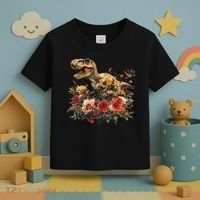 Trex Dinosaur Dino Floral Flower Toddler T-Shirt thumb 3