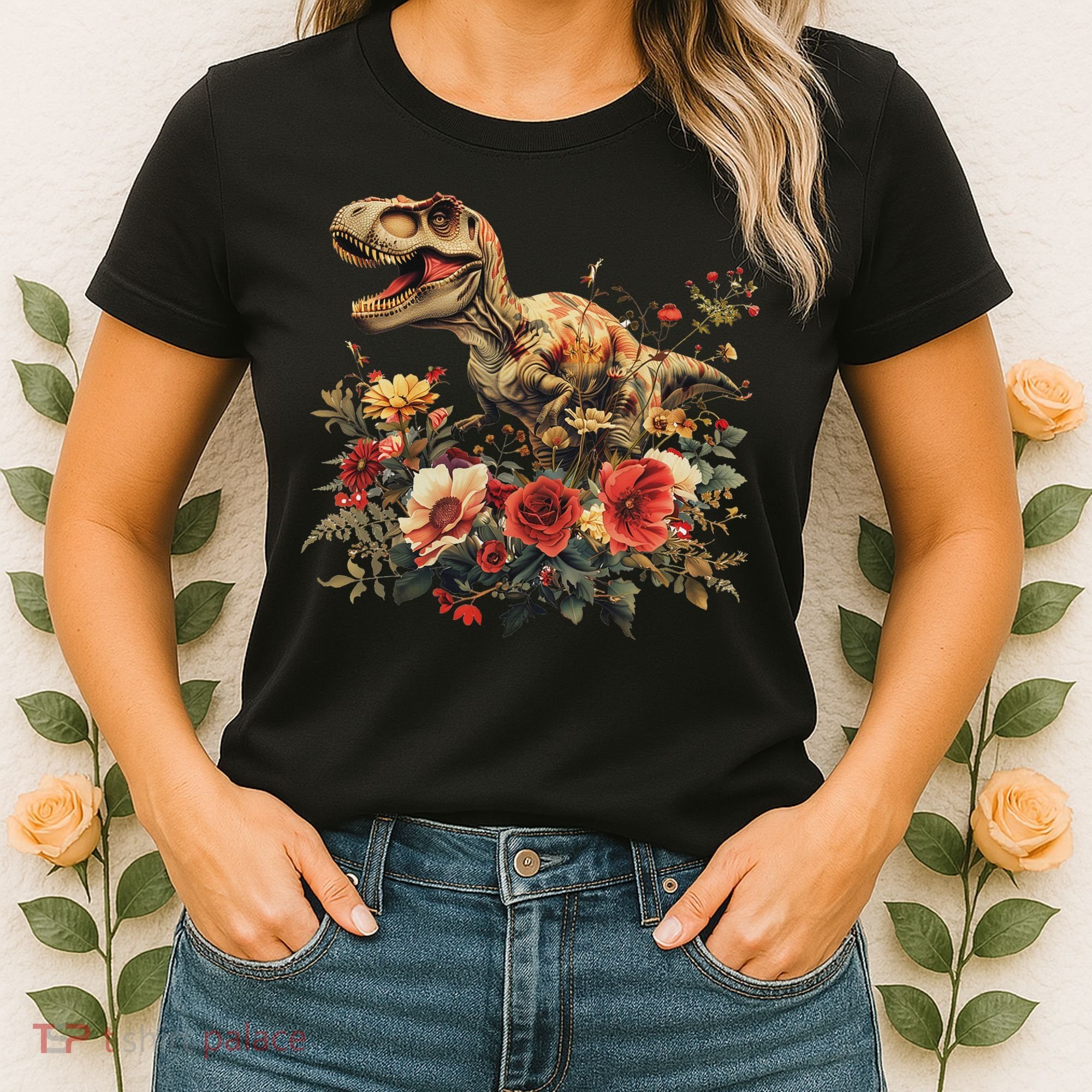 Trex Dinosaur Dino Floral Flower Women's T-Shirt