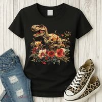 Trex Dinosaur Dino Floral Flower Women's T-Shirt thumb 3