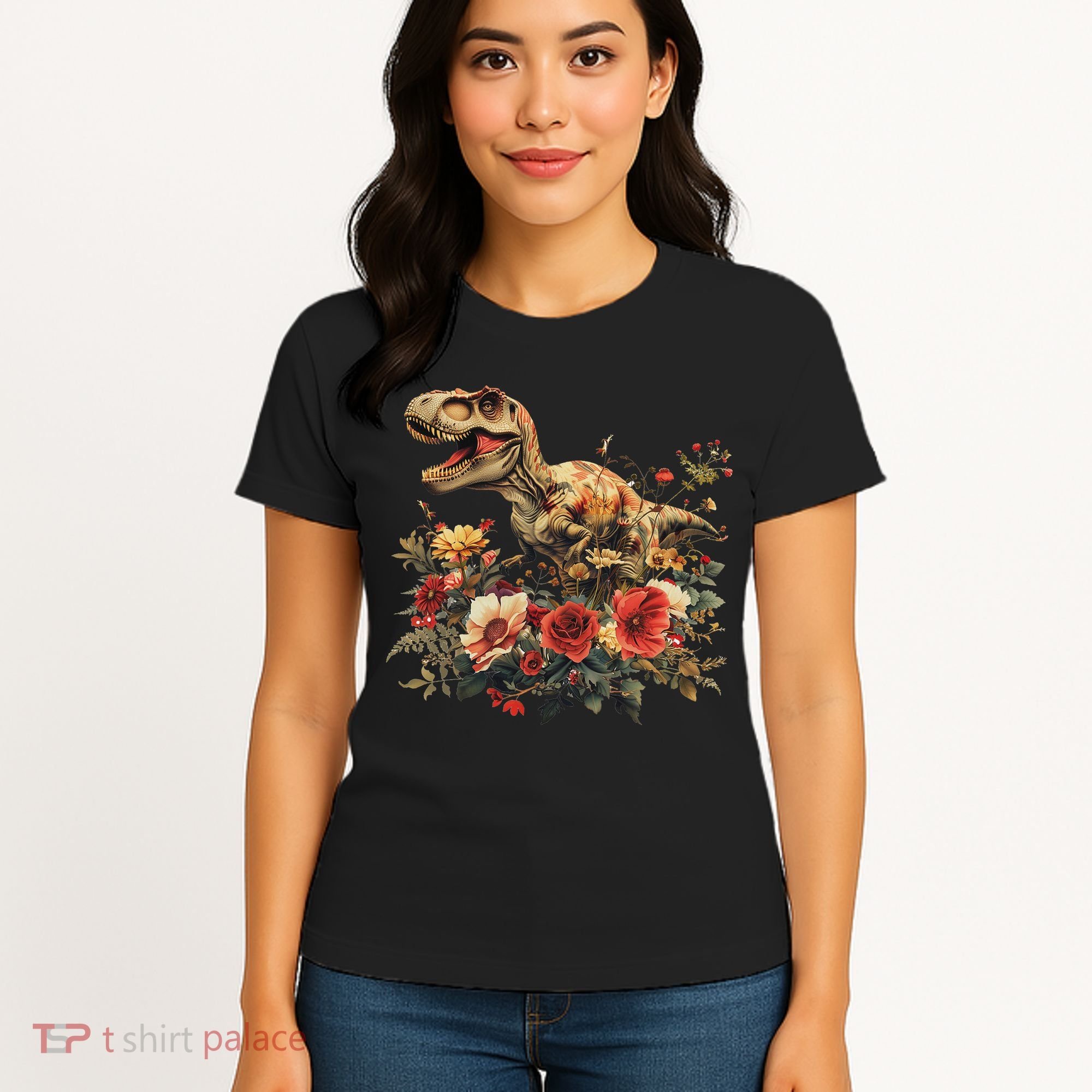 Trex Dinosaur Dino Floral Flower Women's T-Shirt