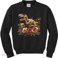 Trex Dinosaur Dino Floral Flower Kids Sweatshirt thumb 0