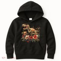 Trex Dinosaur Dino Floral Flower Kids Hoodie thumb 0