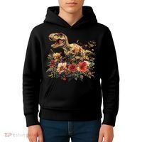 Trex Dinosaur Dino Floral Flower Kids Hoodie thumb 4