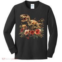 Trex Dinosaur Dino Floral Flower Kids Long Sleeve Shirt thumb 0