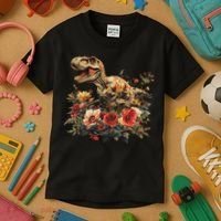 Trex Dinosaur Dino Floral Flower Kids T-Shirt thumb 3