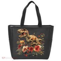 Trex Dinosaur Dino Floral Flower Tote Bag thumb 0