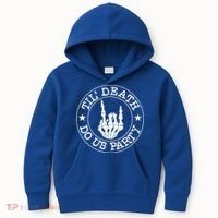 Til Death Do Us Party Skeleton Hand Gothic Bachelorette Cool Gift Kids Hoodie thumb 0