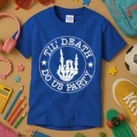 Til Death Do Us Party Skeleton Hand Gothic Bachelorette Cool Gift Kids T-Shirt thumb 3