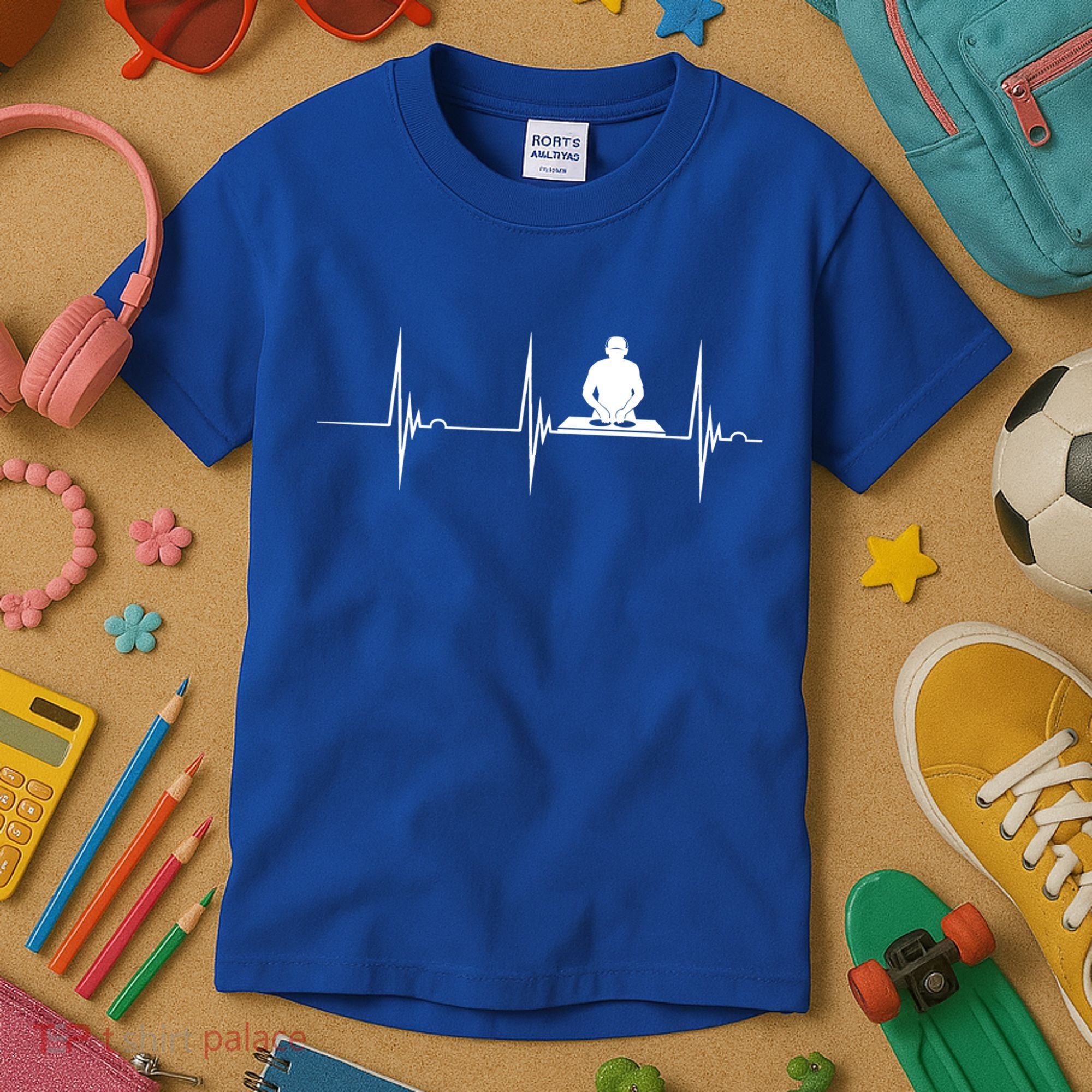 Turntable Dj Dance Music Heartbeat Ekg Pulse Dj Techno Gift Kids T-Shirt