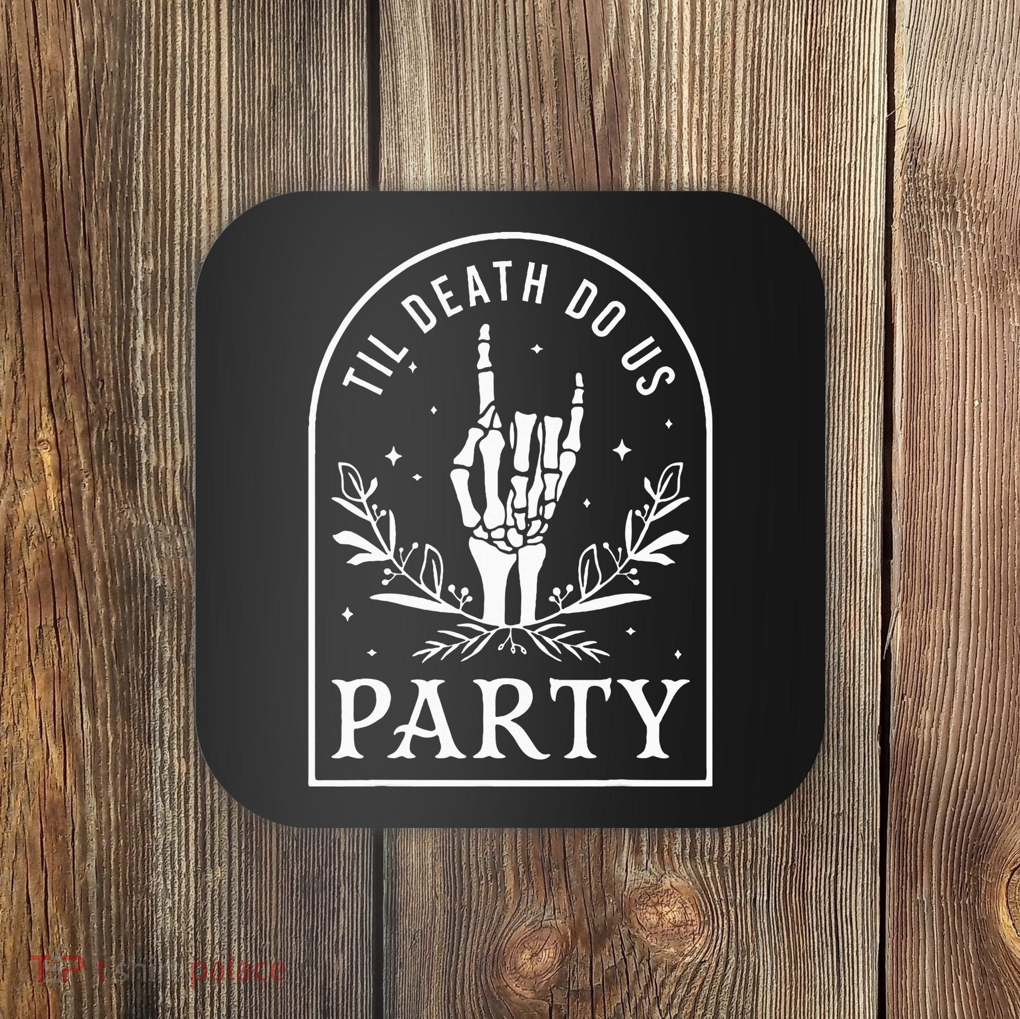 Til Death Do Us Party Retro Halloween Bachelorette Matching Coaster