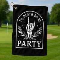 Til Death Do Us Party Retro Halloween Bachelorette Matching Golf Towel thumb 1
