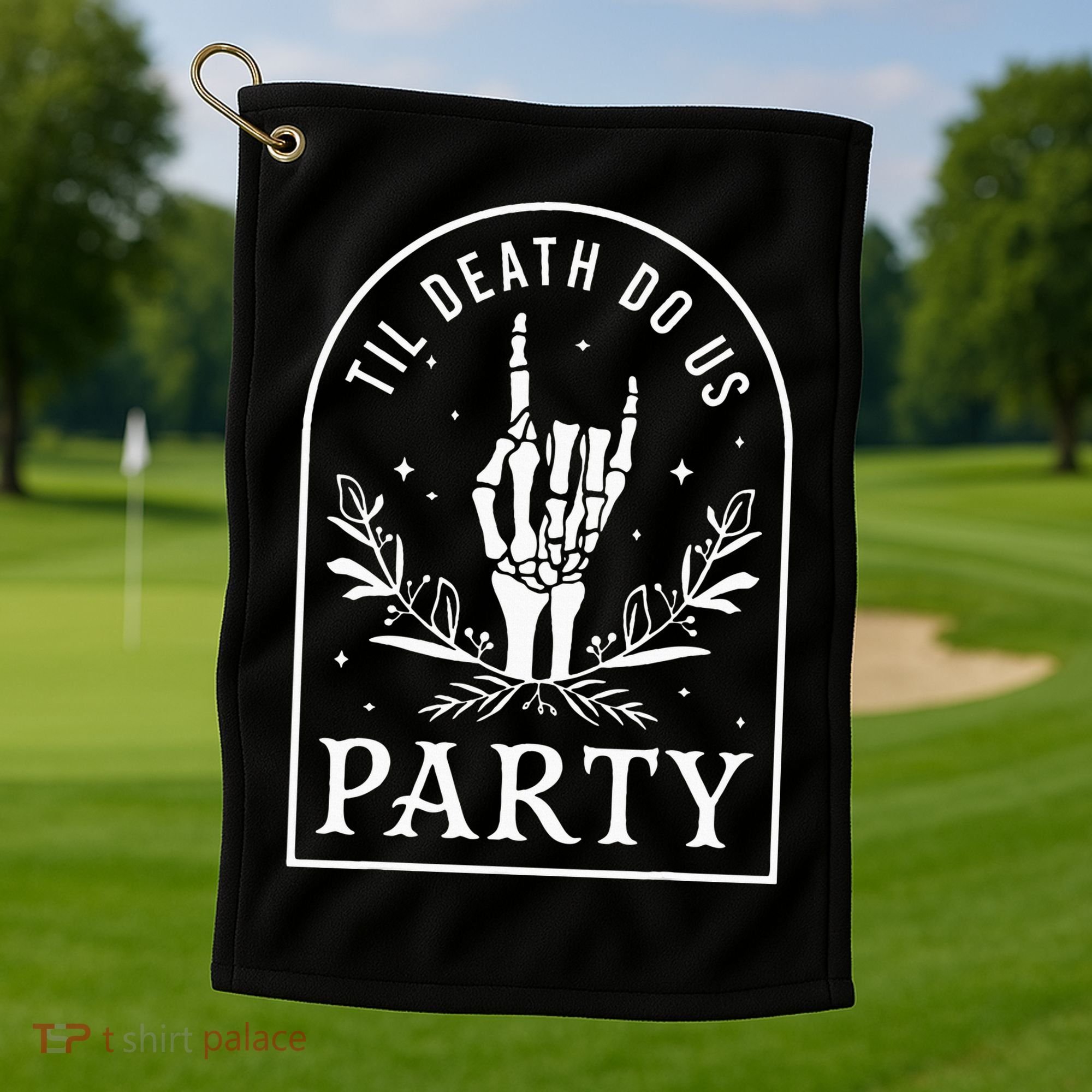Til Death Do Us Party Retro Halloween Bachelorette Matching Golf Towel