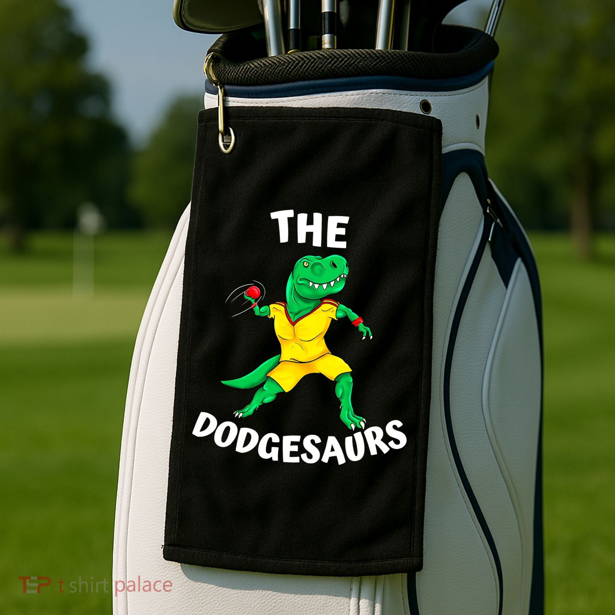 The Dodgesaurs Dodgeball Team Name Funny Dinosaur Dodgeball Golf Towel