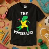 The Dodgesaurs Dodgeball Team Name Funny Dinosaur Dodgeball Kids T-Shirt thumb 3