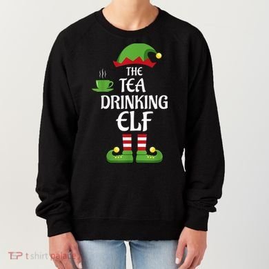 Tea Drinking Elf Family Matching Group Christmas Women's Sweatshirt