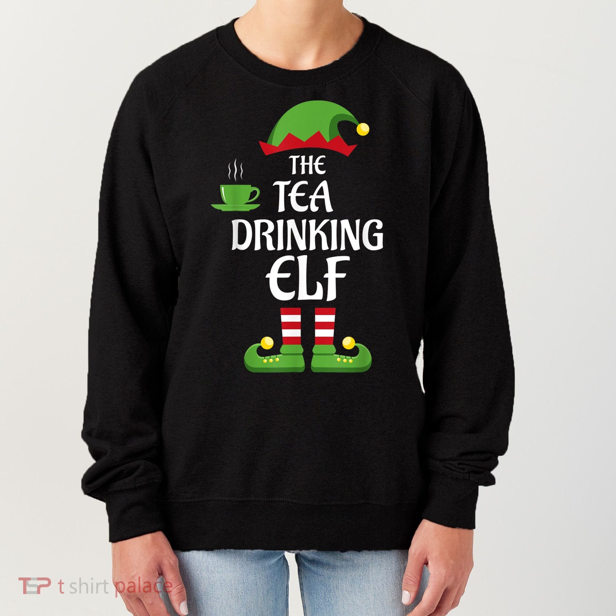 Tea Drinking Elf Family Matching Group Christmas Women's Sweatshirt