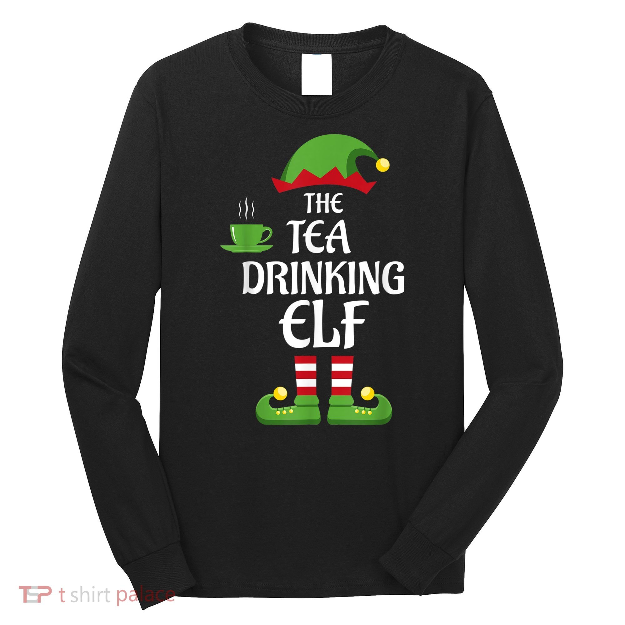 Tea Drinking Elf Family Matching Group Christmas Long Sleeve Shirt