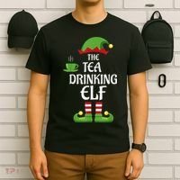 Tea Drinking Elf Family Matching Group Christmas T-Shirt thumb 6