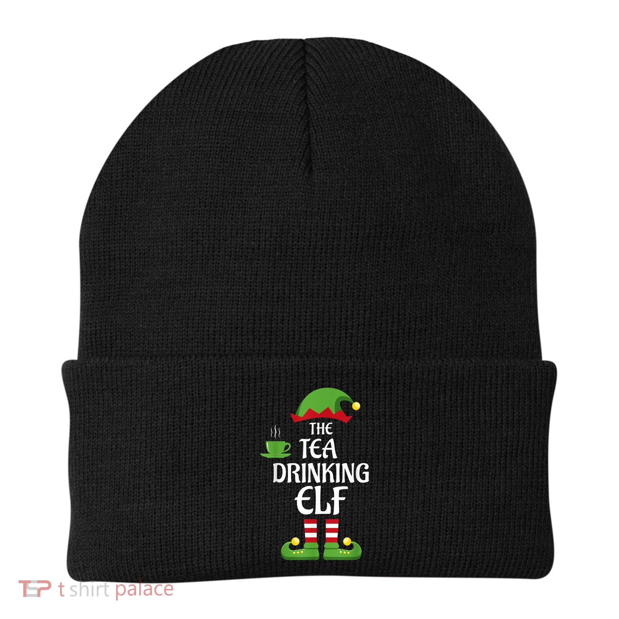 Tea Drinking Elf Family Matching Group Christmas Beanie
