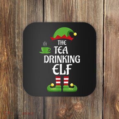 Tea Drinking Elf Family Matching Group Christmas Coaster