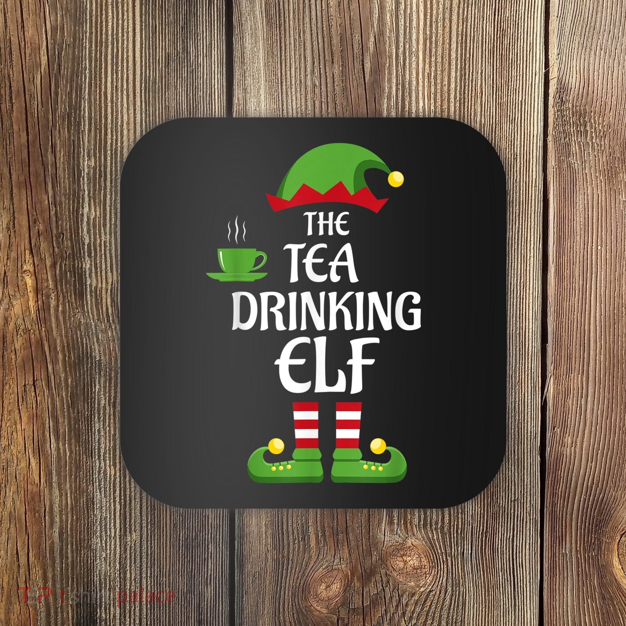 Tea Drinking Elf Family Matching Group Christmas Coaster