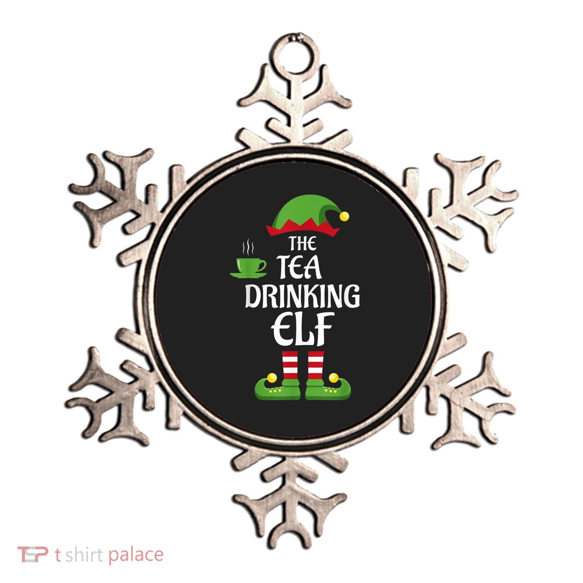 Tea Drinking Elf Family Matching Group Christmas Ornament