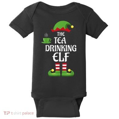 Tea Drinking Elf Family Matching Group Christmas Baby Bodysuit