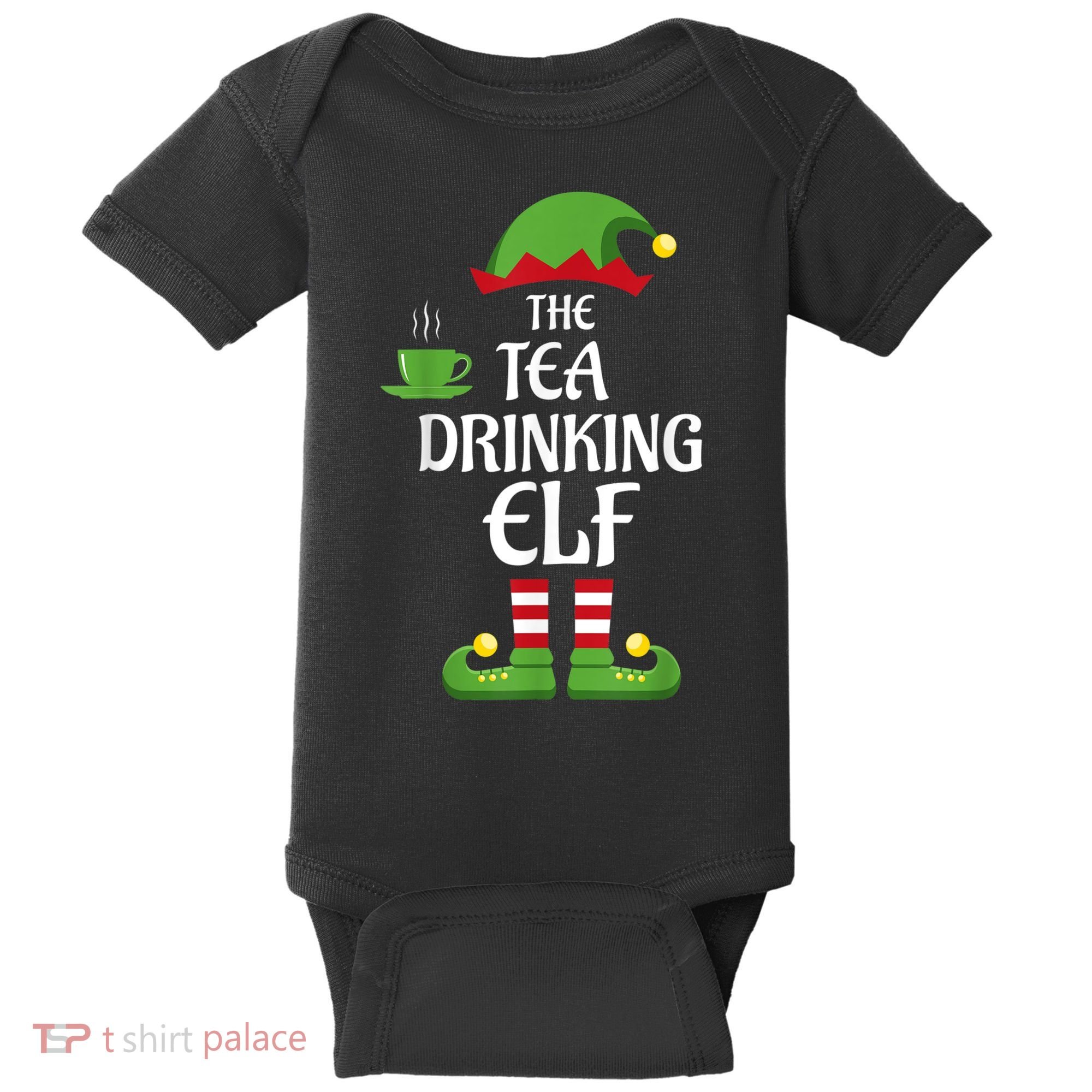 Tea Drinking Elf Family Matching Group Christmas Baby Bodysuit
