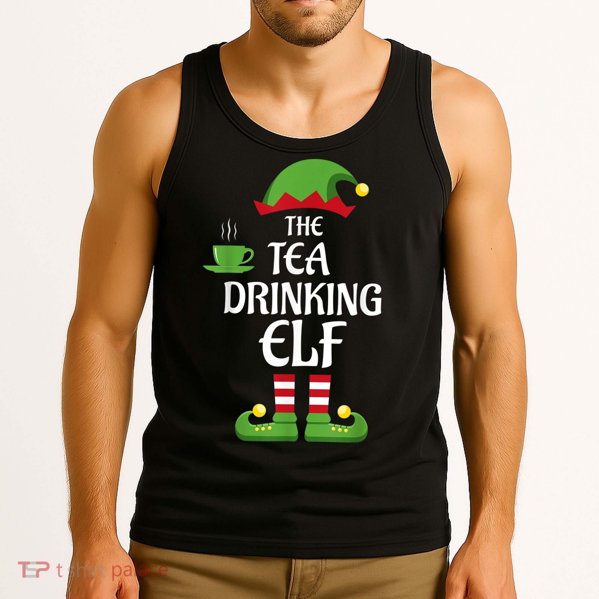 Tea Drinking Elf Family Matching Group Christmas Tank Top