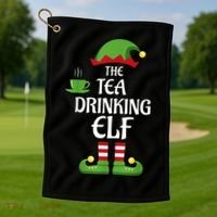 Tea Drinking Elf Family Matching Group Christmas Golf Towel thumb 1