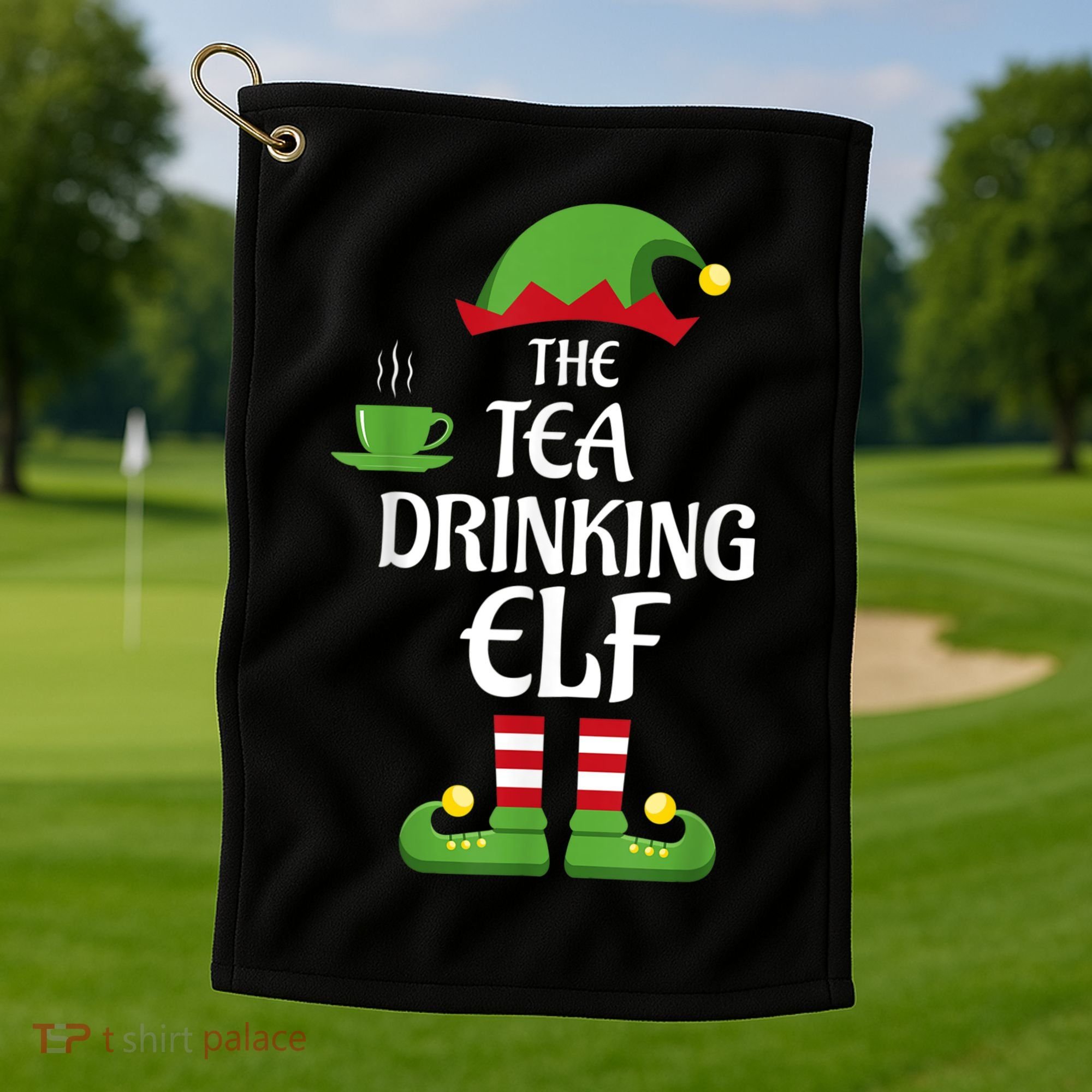 Tea Drinking Elf Family Matching Group Christmas Golf Towel