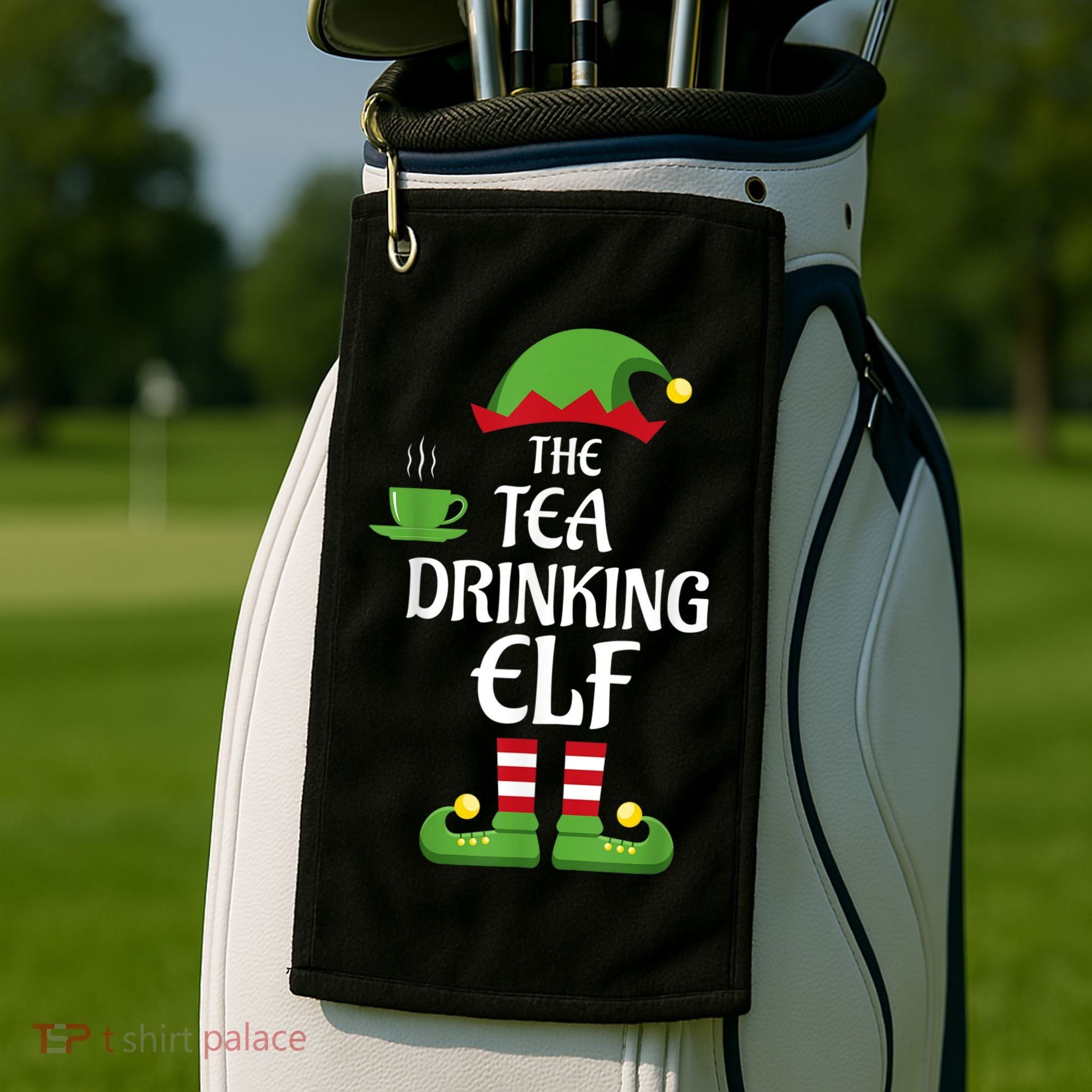 Tea Drinking Elf Family Matching Group Christmas Golf Towel