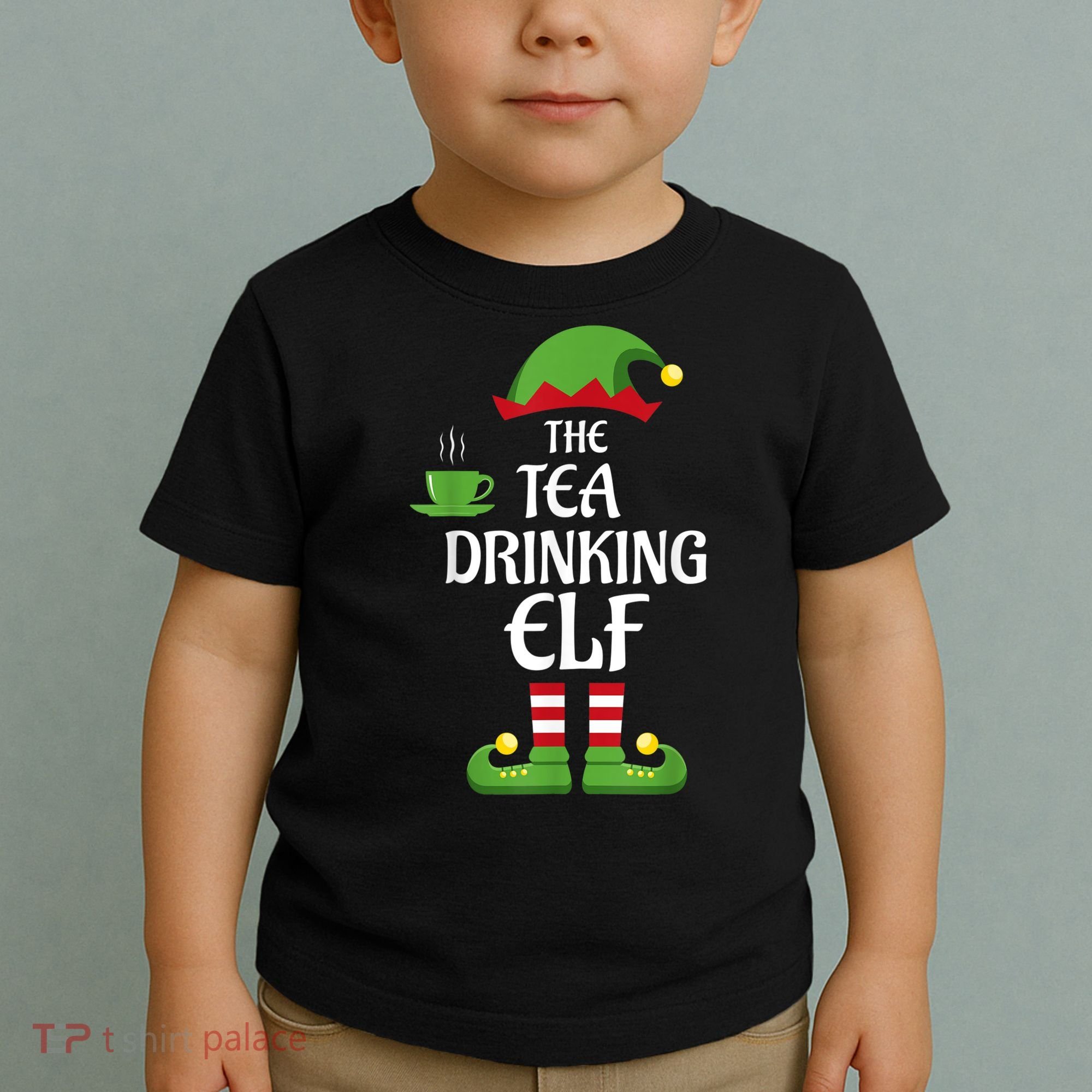 Tea Drinking Elf Family Matching Group Christmas Toddler T-Shirt