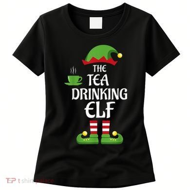 Tea Drinking Elf Family Matching Group Christmas Women's T-Shirt