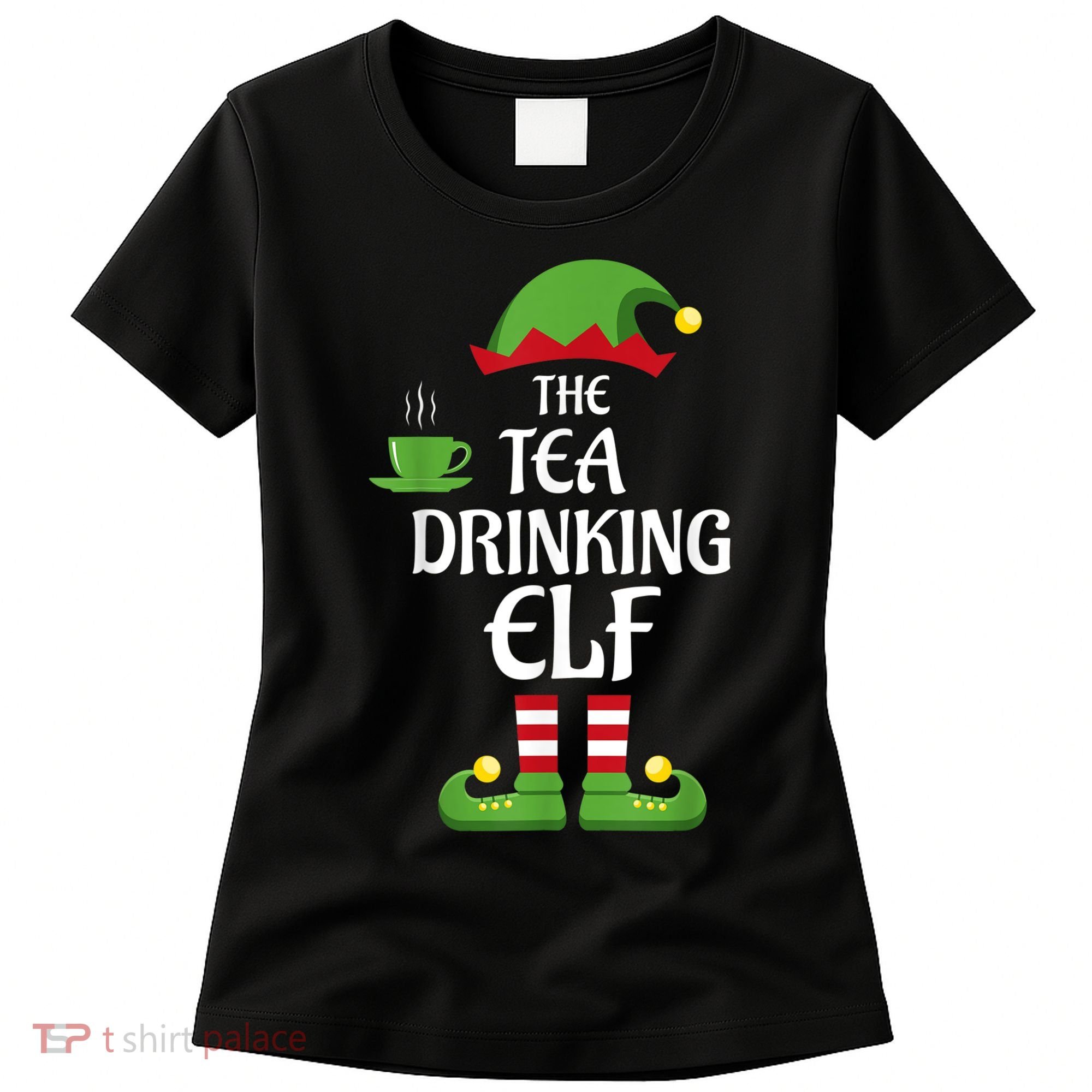 Tea Drinking Elf Family Matching Group Christmas Women's T-Shirt