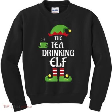 Tea Drinking Elf Family Matching Group Christmas Kids Sweatshirt