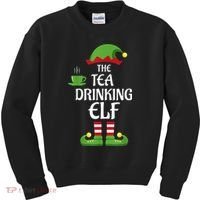 Tea Drinking Elf Family Matching Group Christmas Kids Sweatshirt thumb 0
