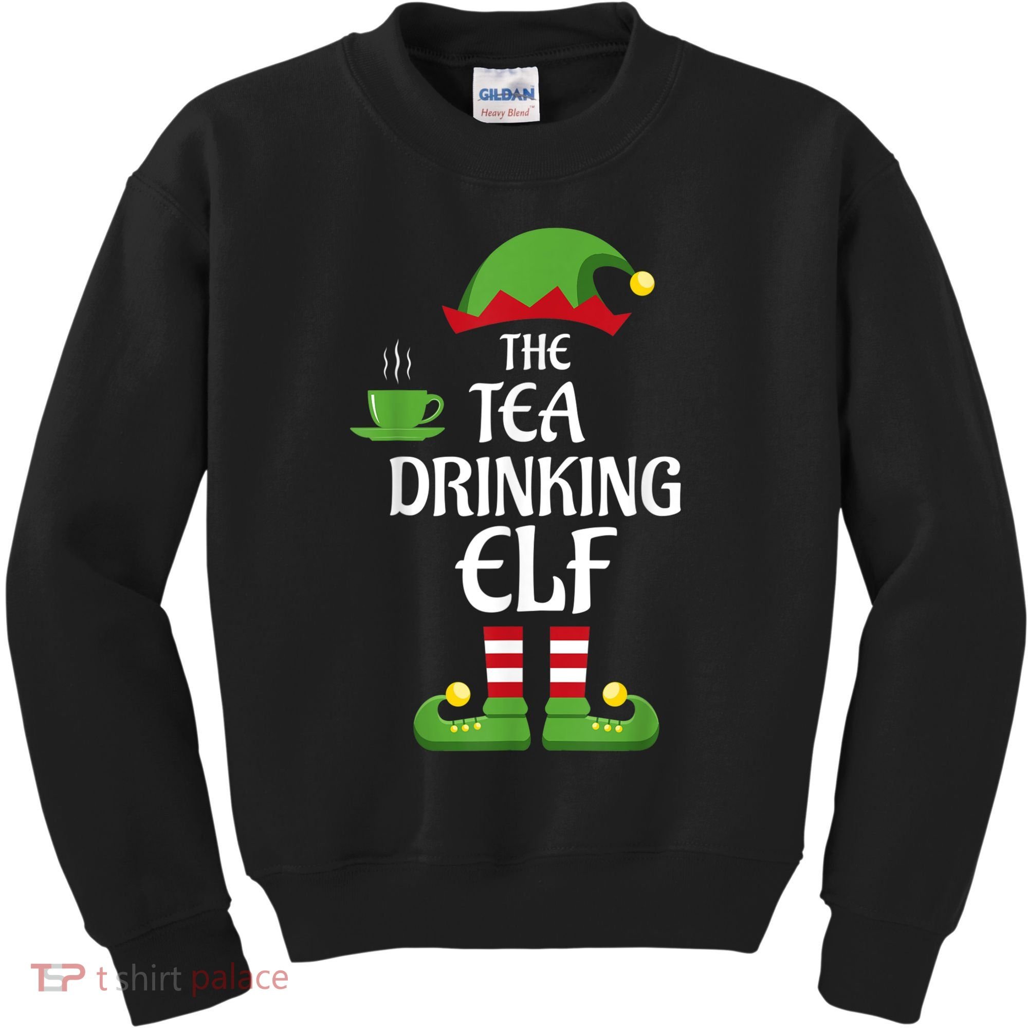 Tea Drinking Elf Family Matching Group Christmas Kids Sweatshirt