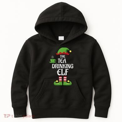 Tea Drinking Elf Family Matching Group Christmas Kids Hoodie