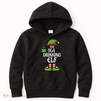 Tea Drinking Elf Family Matching Group Christmas Kids Hoodie thumb 0
